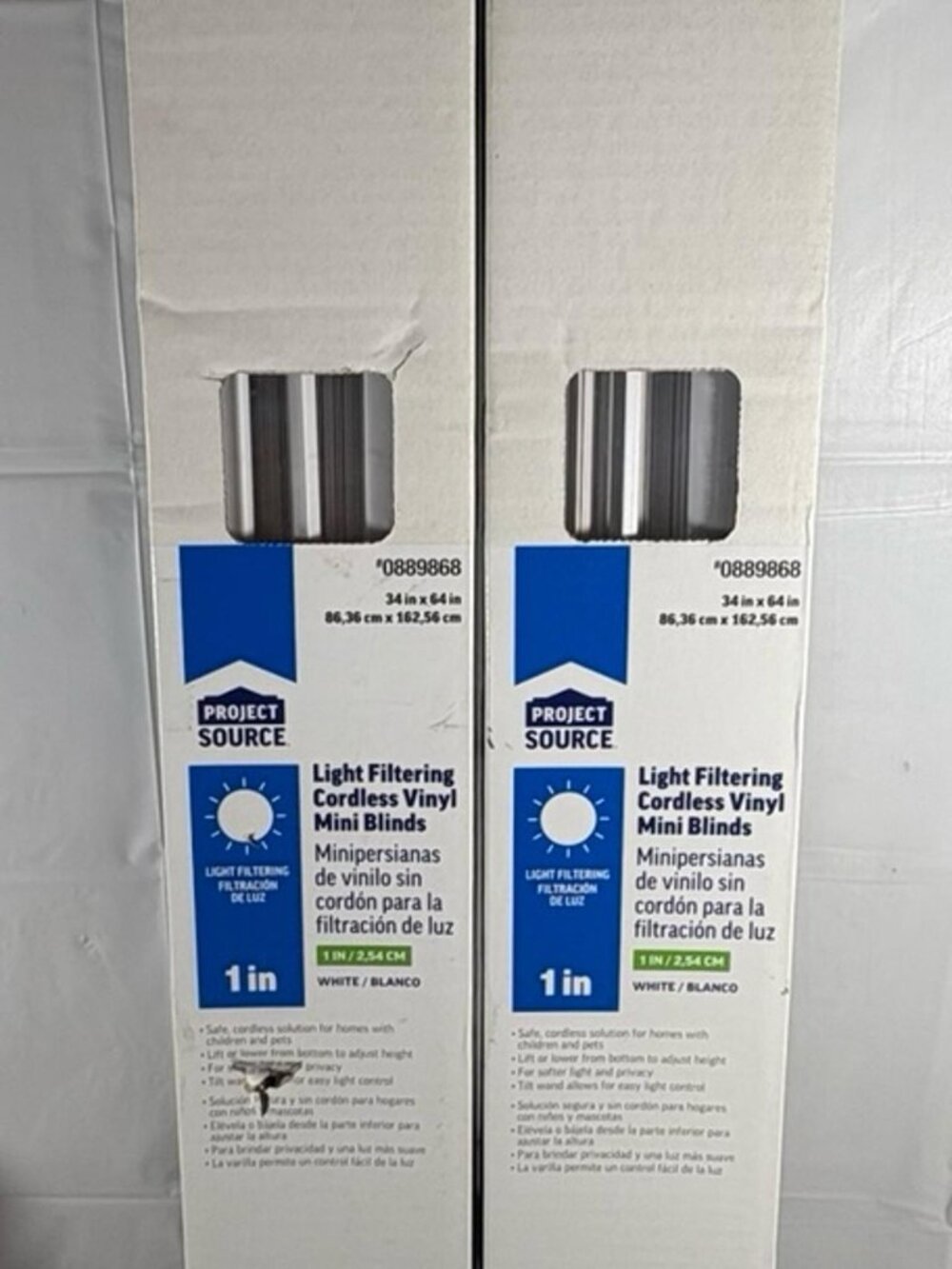 2 Project Source Light Filtering Cordless Vinyl Mini Blinds White 34x64